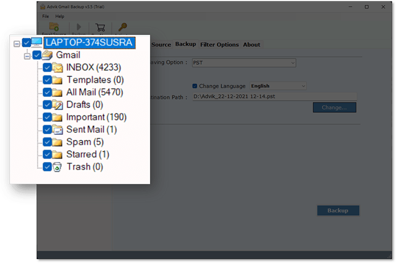 screenshot of Advik Gmail Backup Tool